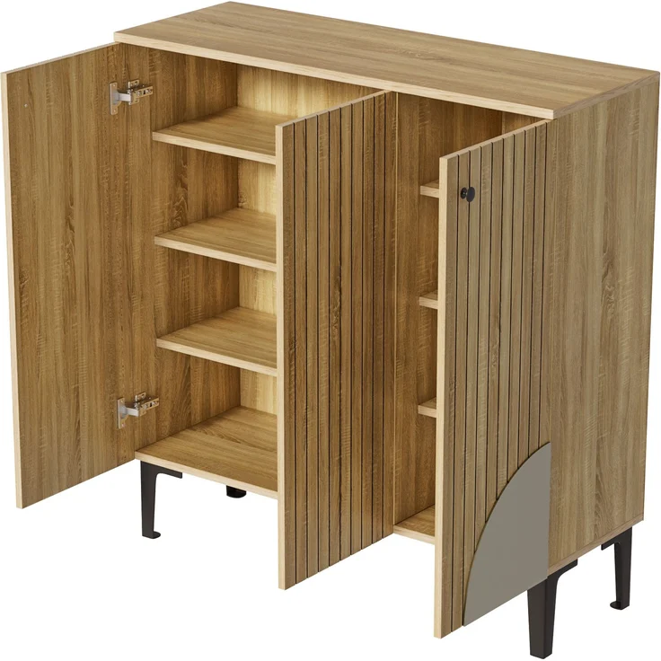 Schuhschrank mit 3 Türen in Holzoptik, Stauraum, 90x32x94 cm – Bild 8