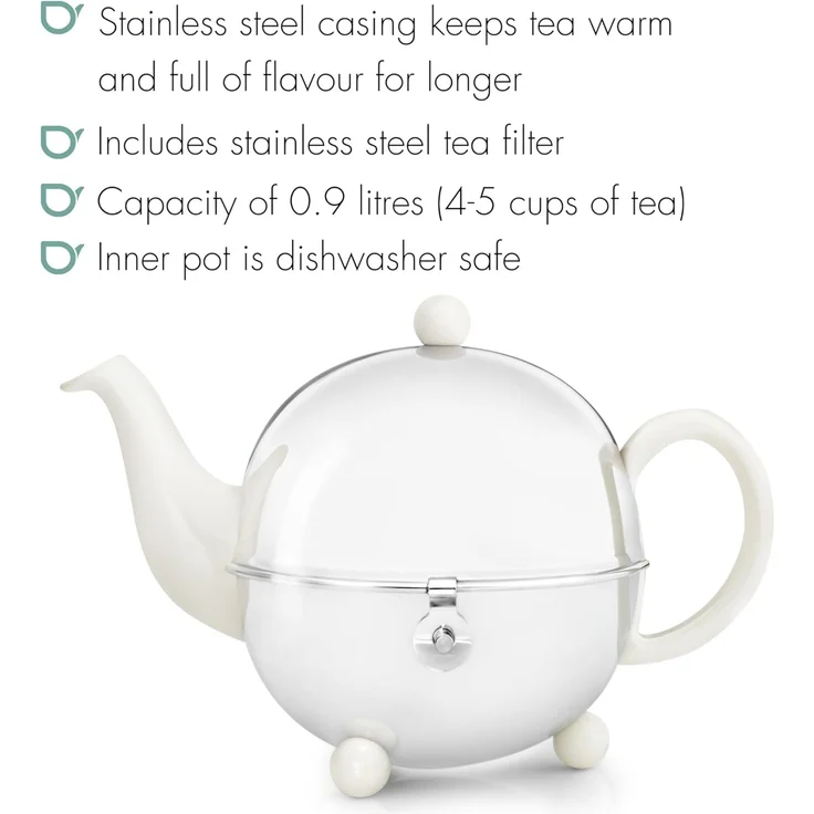 Bredemeijer Kanne Bredemeijer Keramik-Teekanne mit Edelstahlmantel Cosy® 0,9L crèmeweiβ, 900 l, (Packung) – Bild 2