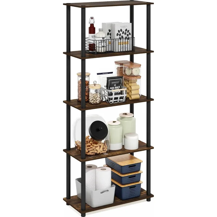 Furinno Turn-N-Tube 5-stufiges Mehrzweckregal mit Rundes PVC-Rohr, Bernsteinkiefer/Schwarz