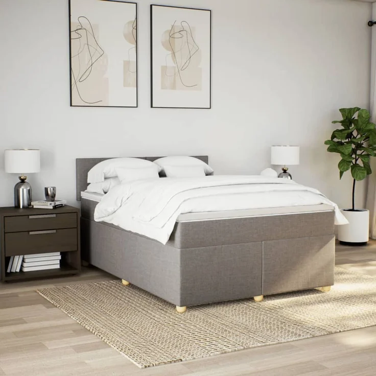 vidaXL Boxspringbett mit Matratze Taupe 160x200 cm Stoff 3289028 – Bild 4