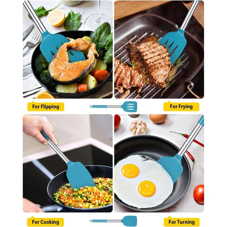 Silikon Pfannenwender robust antihaft hitzebeständig BPA-frei blau 2er Set – Bild 3