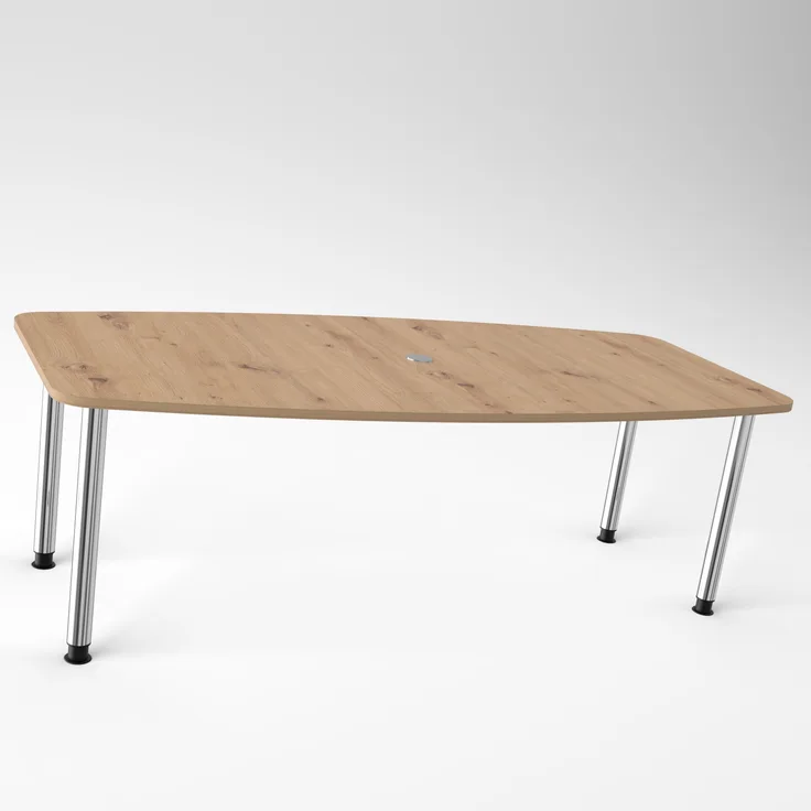 Rheinland Möbel Konferenztisch KONTI 220x103 cm – ovaler Besprechungstisch in Asteiche mit verchromten Rundrohrfüßen & Kabelauslass, Meetingtisch für 6–8 Personen, moderner XXL-Tisch fürs Büro & Besprechungsraum