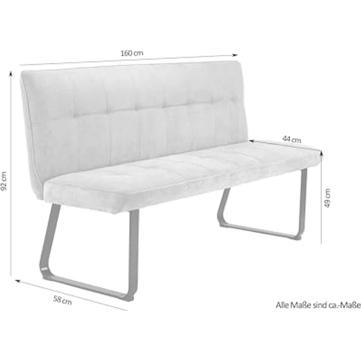 byLIVING Bank Talea / Moderne Sitzbank mit einem Webstoff-Bezug in hellgrau / Metall Gestell schwarz pulverbeschichtet / Bank mit Rückenlehne / B 160, H 92, T 59 cm – Bild 3