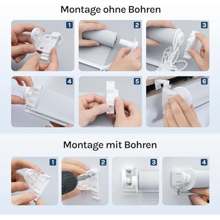 WOLTU Doppelrollo Klemmfix ohne Bohren 90x220 cm, Weiß | Duo Rollos für innen Fenster & Tür, Zebrarollo Lichtdurchlässig Fensterrollo Seitenzugrollo Verdunkelnd, Stoffbreite 87 cm – Bild 7