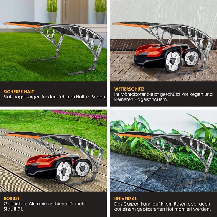 KESSER® Mähroboter Garage Dach Carport Überdachung für Mähroboter Rasenmäher Rasenroboter Automower Garten Witterungsbeständig Mährobotergarage inkl. Montagematerial, Maße 82 x 103 x 47 cm Orange / Schwarz – Bild 8