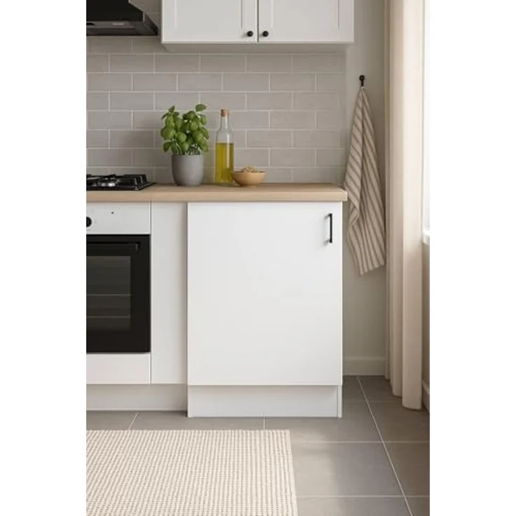 Dmora - Schrank 1 Tür Fombio, Vertikaler Schrank, Aufbewahrungsmodul, Kompakte Küchenbasis, 60x60 h90 cm, Weiß und Eiche – Bild 1