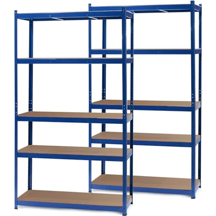 Wiltec Set 2X Schwerlastregal 100 x 50 x 200 cm, 200kg/Ebene, Steckregal blau, Lastenregal mit 5 Ablagen, Werkstattregal – Bild 4
