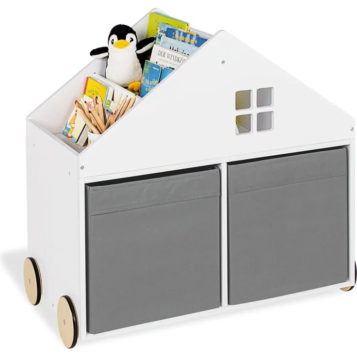 Pinolino 'Hus' Kinderbücherregal mit Rollen, aus MDF, 6 Fächer, gummierte Holzräder, FSC-zertifiziert (FSC-C120795), für Kinder ab 3 Jahren, weiß