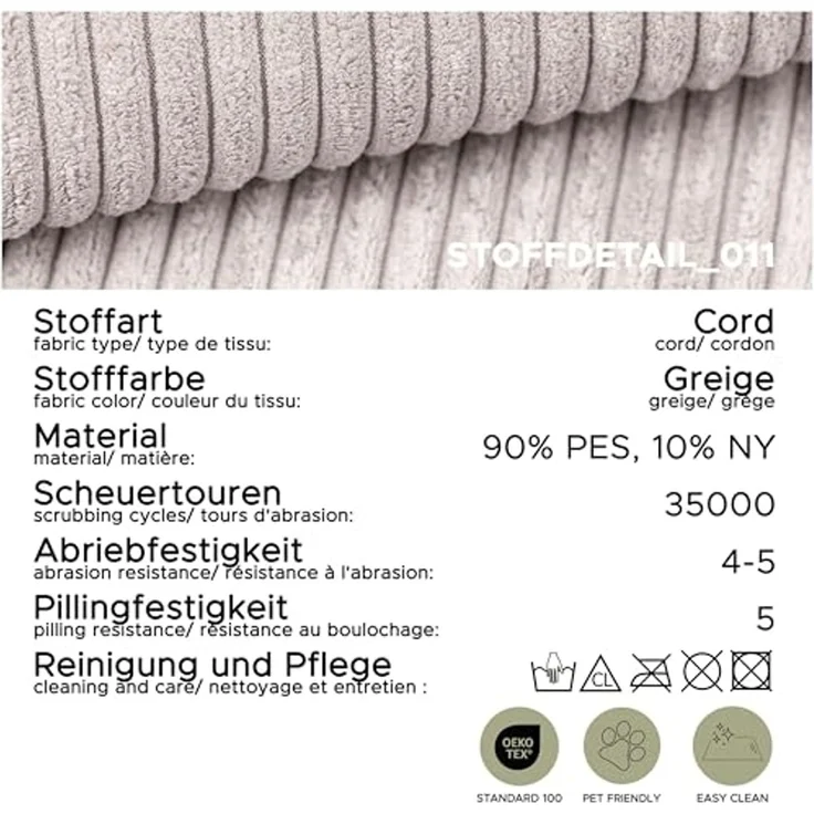 Sofa 3 Sitzer B/H/T: 241 x 92 x 112 cm in grau-beige – Bild 5