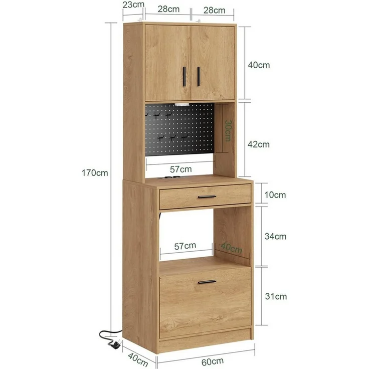 SoBuy Buffet FSB98-E, Küchenschrank mit Steckdose, Buffetschrank Küche, Sideboard Mikrowellenschrank mit Steckdose und 2 USB, für Küche und Kaffeebar – Bild 4