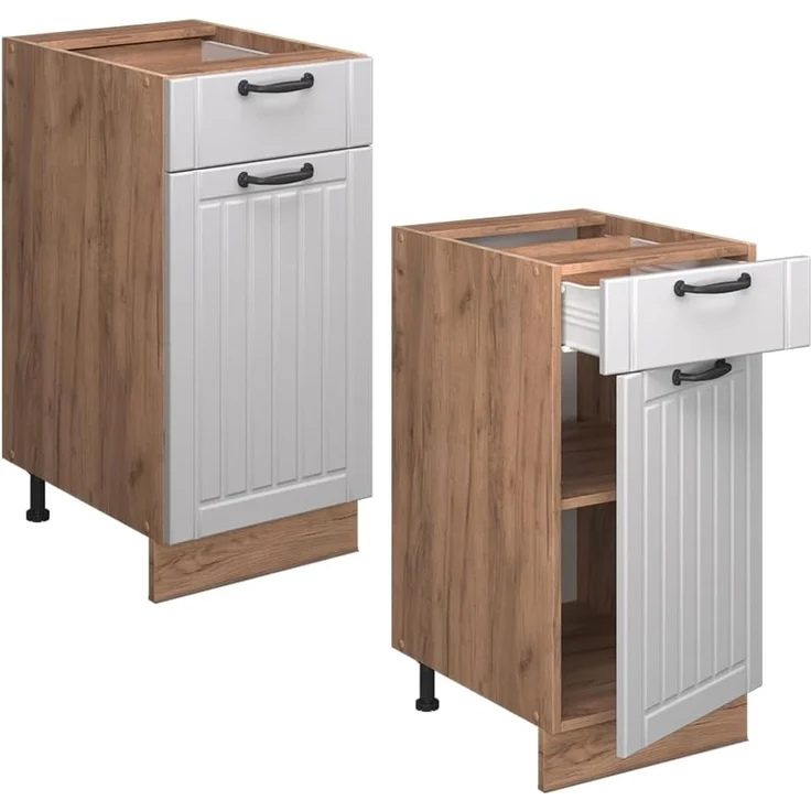 Küchenunterschrank Fame-Line Weiß Landhaus 40 cm , AP Eiche Vicco – Bild 6