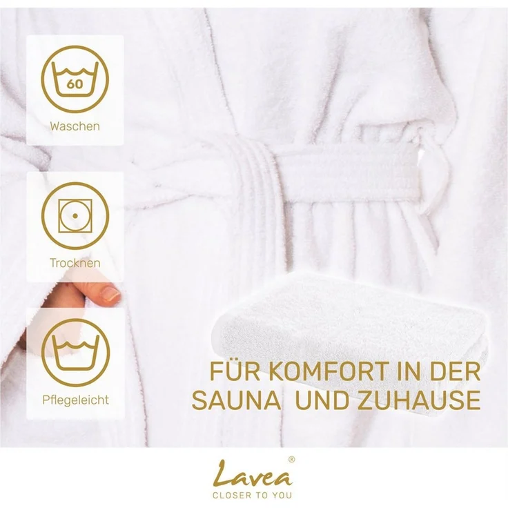Lavea Saunatuch MEXICO Saunahandtuch 80×200 cm – optional mit Bademantel/Morgenmantel, Baumwolle (Set, 2-St), Hochwertiges Walkfrottier – Saunatuch oder Set mit Unisex-Bademantel – Bild 3