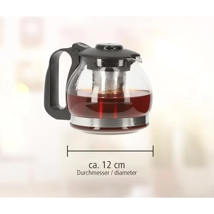 Lantelme Teekanne Glas 1,25 Liter mit Sieb Kanne Deckel Borosilikatglas Glaskanne Tee, (1-St), mit Edelstahl Teesieb, aus Borosilikatglas, mit Griff und Deckel – Bild 3