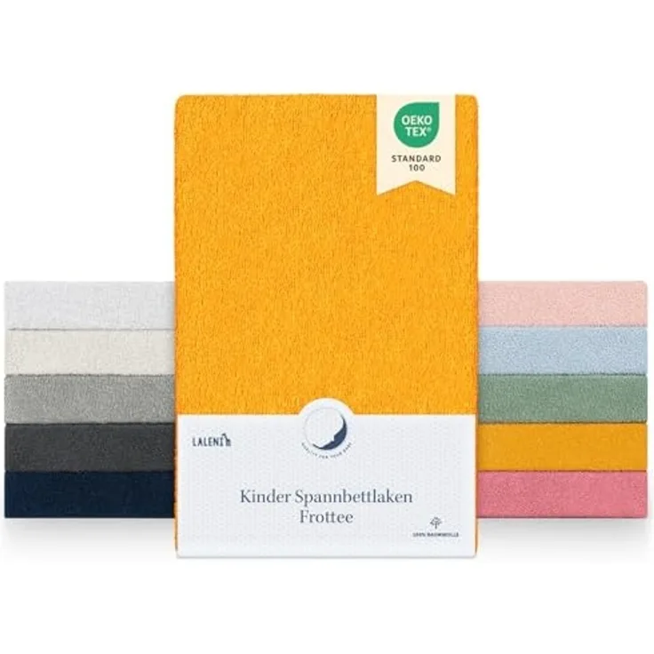 Laleni 2er Set Frottee Spannbettlaken 38x77 cm - Oeko-TEX Zertifiziertes Stubenwagen Bezug Set, Faltenfreie Spannbetttücher für Kinderbett, Babybett und Moses Körbchen, Spicy Mustard - Gelb