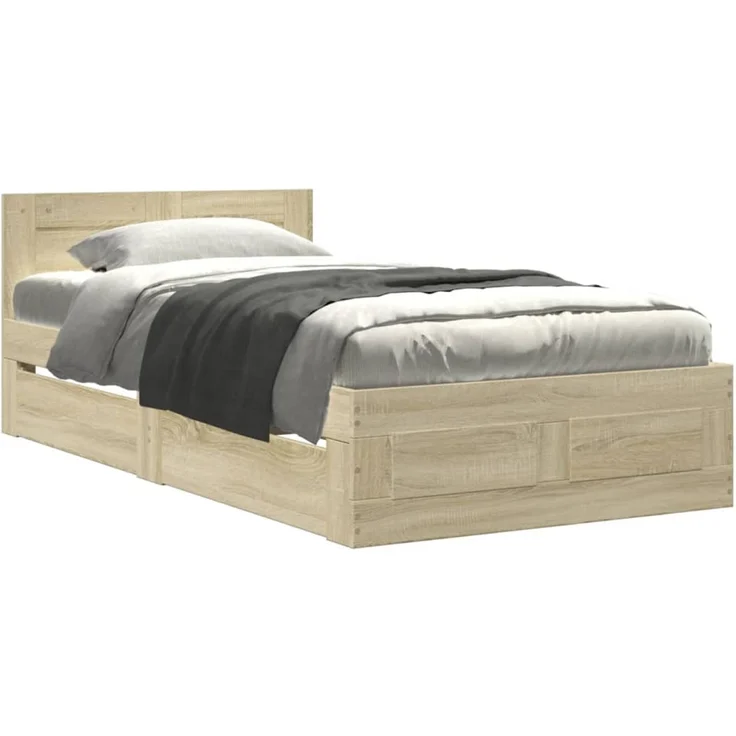 vidaXL Bettgestell mit Kopfteil Sonoma-Eiche 100x200 cm Holzwerkstoff 3295578 – Bild 1