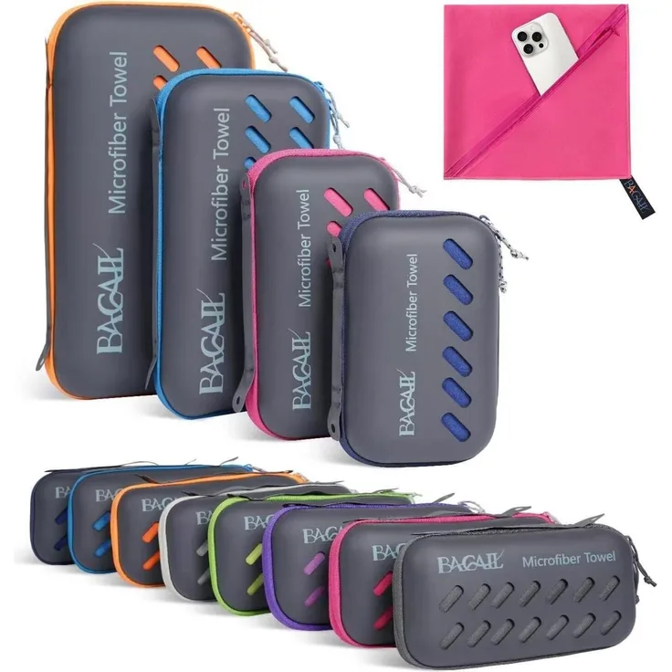 Handtuch Mikrofaser Sport Strand Reise Eva Box Pink XXS 60x30cm