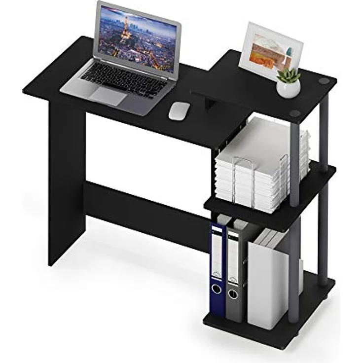 Furinno Efficient Home Laptop Notebook Computertisch mit quadratischen Regalen, Schwarz/Grau – Bild 6