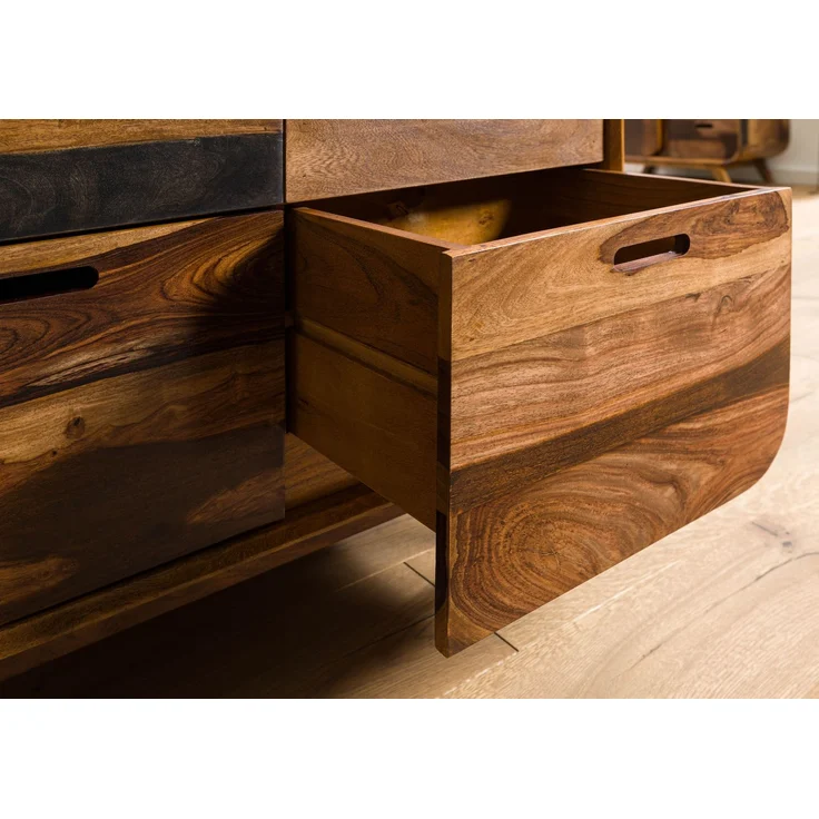 Highboard Sheesham 90 x 40 x 140 dunkelbraun lackiert MAILAND #220 – Bild 7