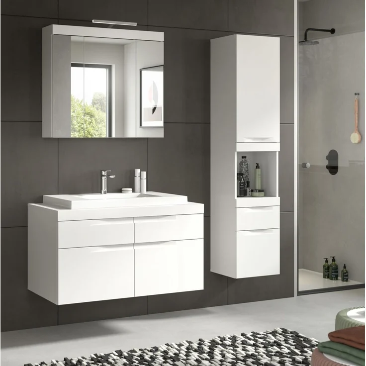 Badmöbel Set mit Waschbecken Gusto in weiß matt 4-teilig 153 cm – Bild 4