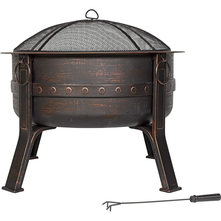 La Hacienda Brava Ø 80 cm Feuerkorb - Feuerkorb für den Garten - Feuertonne & Feuerstelle - Feuerschale Feuerkorb aus stabilem Stahl - Mit Grillrost & Schürhaken zum Kochen - 80x80x72 cm