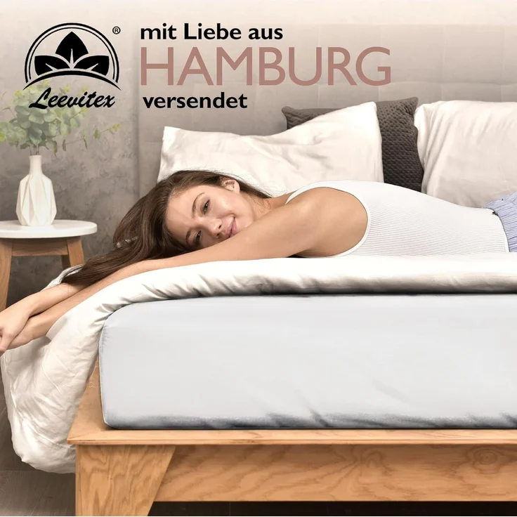 leevitex® Spannbettlaken für kalte Nächte – angenehm weich, passgenau, farbstark & pflegeleicht, Molton, Gummizug: rundum, (1 Stück), verschiedene Größen und Farben, 80% Baumwolle 20% Polyester, 25cm Steg – Bild 7