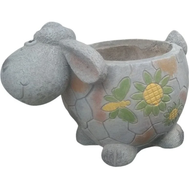 TrendLine Dekofigur Pflanztopf Hund aus Magnesia grau/bunt Maße: 33,5x23x21cm