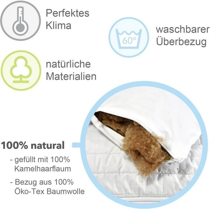 Feluna Kopfkissen Kamelhaar Kopfkissen–Ergonomisch & Atmungsaktiv für erholsamen Schlaf, Füllung: 100 % Kamelhaarflaum, ergonomisches Schlafkissen – Bild 2