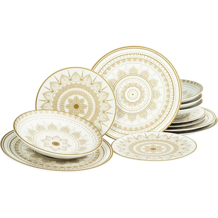 Mandala Gold Weiss, Tellerset 12-tlg (mo)