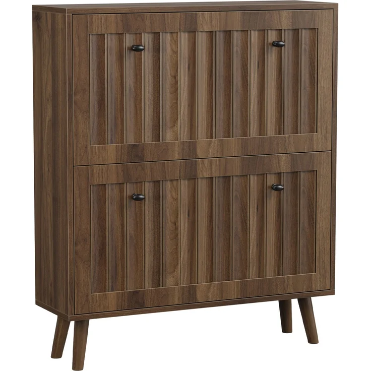 DESVIAE Garderobenschrank Schuhschrank Walnussfarben aus MDF/Spanplatte – 80x95x24 cm – 2 Kippfächer – Bild 7