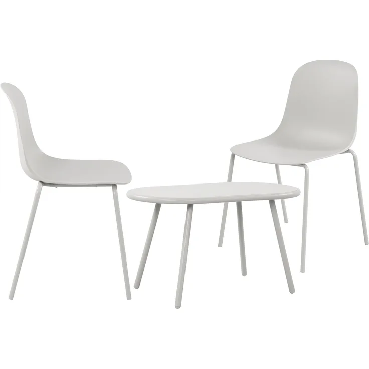 CLP 2er Sitzgruppe Veldin Set 1 Tisch 2 Stapelstühle wetterfest UV-beständig,hellgrau