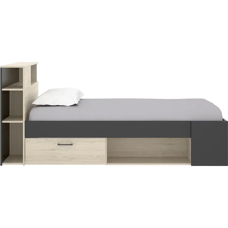 Vente-unique - LEANDRE Bett Holz, Platte GrauBeige - B 129,6 cm x H 95 cm x L 217,3 cm – Bild 6