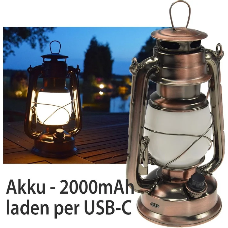 LED Akku Camping Laterne "CT-Copper Pro" ØxH 12x23,5cm, USB-C, warmweiß, dimmbar – Bild 2
