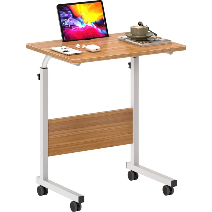 SogesHome Laptoptisch 60 * 40cm Beistelltisch auf Rollen Betttisch höhenverstellbar PC-Tisch mit Rollen, Stehpult,mobile Computertische ,kleiner Schreibtisch,Desktop mit Nut, Nachttisch,Essentisch