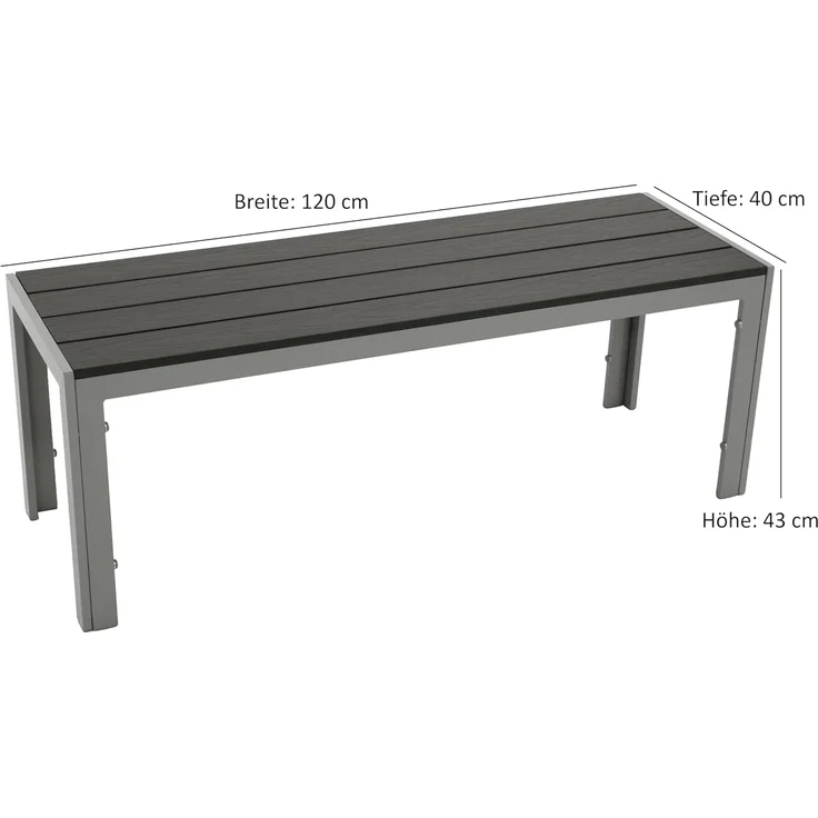 DEGAMO Gartenbank SORANO ohne Rückenlehne, 2-sitzer 120cm, Alu silbergrau + Kunstholz grau, wetterfest – Bild 2
