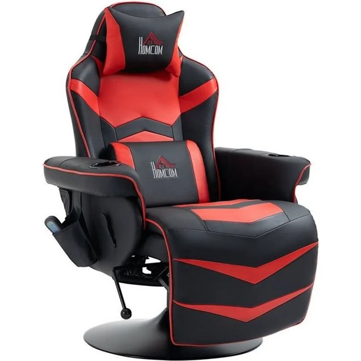 HOMCOM Massagesessel Massagefunktion, inkl. Fußstütze, Liegefunktion (Gaming-Chair, 1-St, Relaxsessel), für Wohhnzimmer, Schwarz+Rot – Bild 4