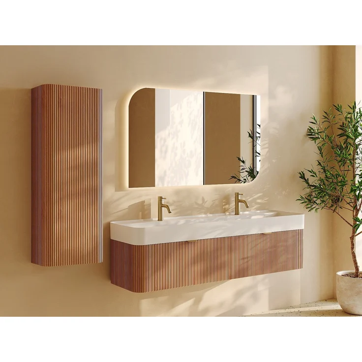 Vente-unique - Hängende Badezimmersäule aus Massivholz - Naturhell - H110 cm - BULMAS – Bild 2