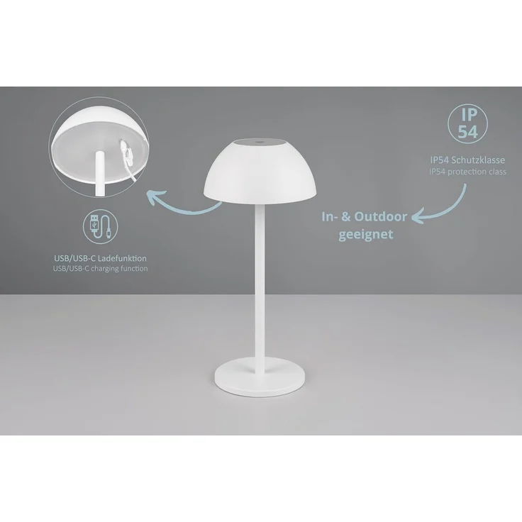 lightling LED Tischleuchte Robert, Touchfunktion, LED fest integriert, Warmweiß, 4 fach Touch, Akkubetrieb, USB-C, Outdoor geeignet, weiß matt – Bild 3