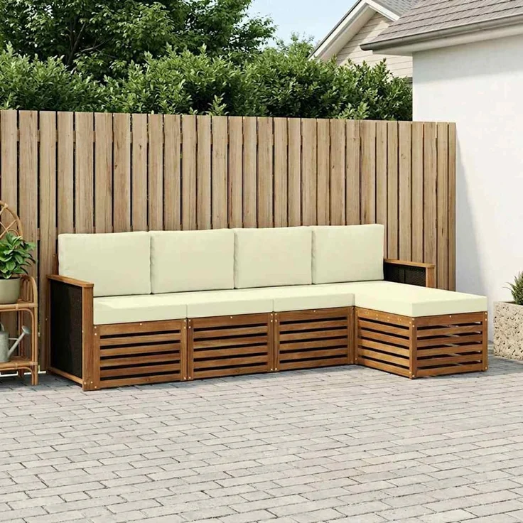 vidaXL Outdoor-Sofagarnitur 5 stk. 5-Sitzer Natur und Creme 3384221 – Bild 1