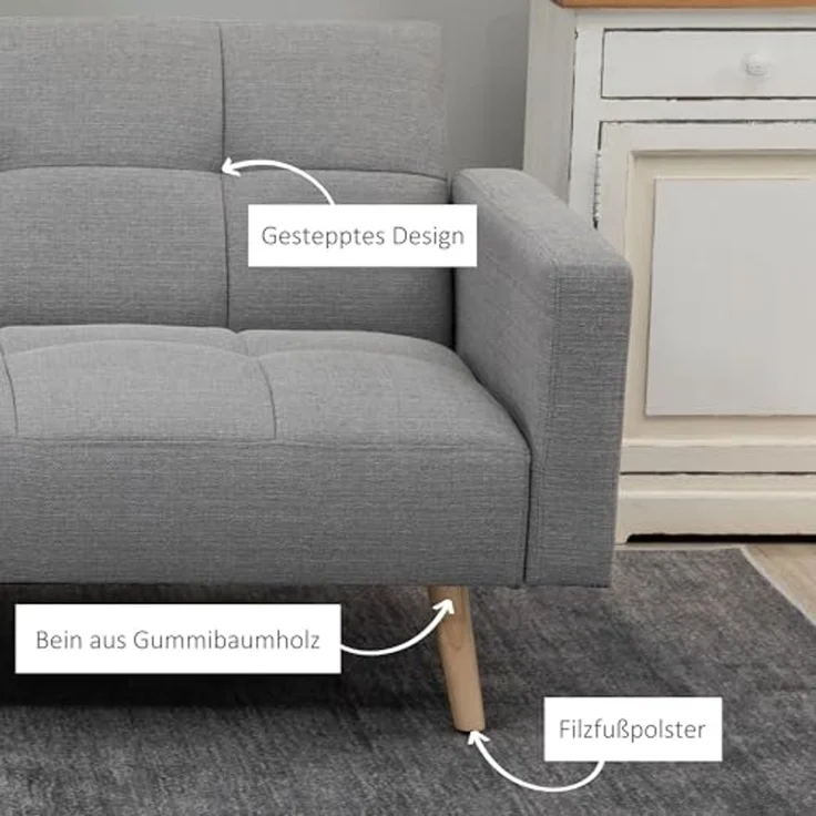 HOMCOM 2 in 1 Schlafsofa 205 x 88 cm Sofa mit Bettfunktion, Couch Leinenoptik, Verstellbarer Rückenlehne für Wohnzimmer, Schlafzimmer, Grau – Bild 6