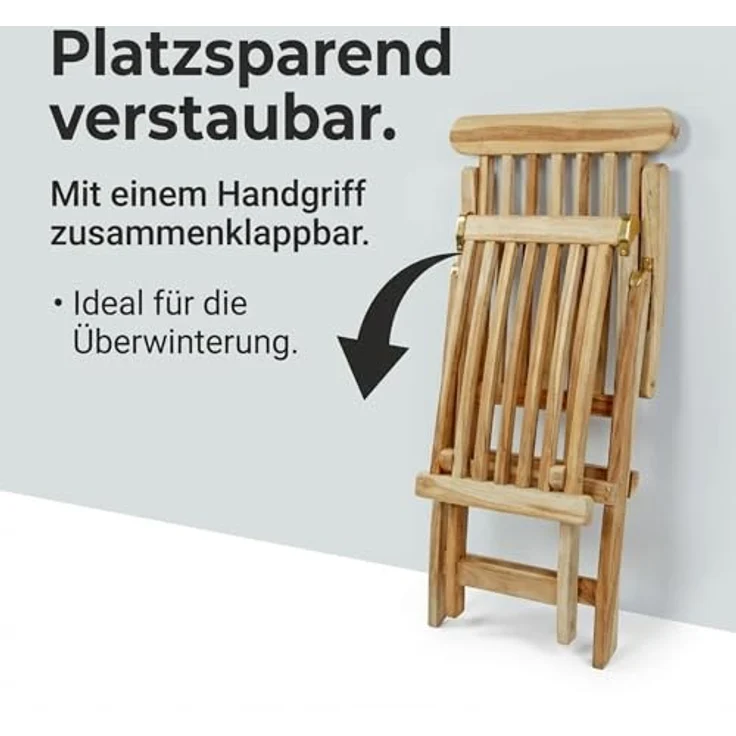SAM Teak Holz Deckchair, Sonnenliege- Stuhl, verstellbar, geschliffen, zusammenklappbar, Balkon, Terrasse und Garten – Bild 9