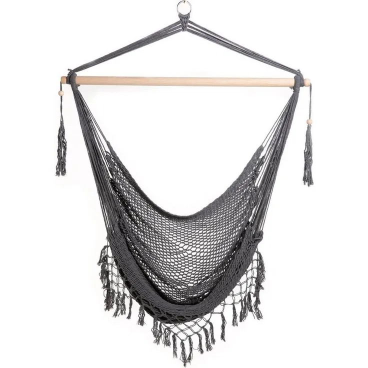 SVITA Hängesessel in Netz-Optik mit Fransen Baumwollseil Naturmaterial Grau