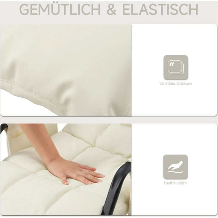 Home Nature Wohnkonzept Schaukelstuhl mit 5-fach verstellbarer Rückenlehne, Ergonomischer Relaxsessel, Lesesessel bis 160 kg, 104×56×93,5 cm, Kunstleder Cremeweiß – Bild 4