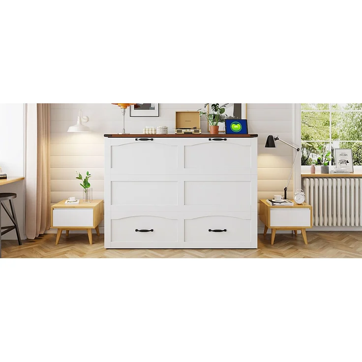 ZUBALIYA Klappbett 140 × 200 cm, Metall und Holz, Ausziehbett, Weiß – Bild 16