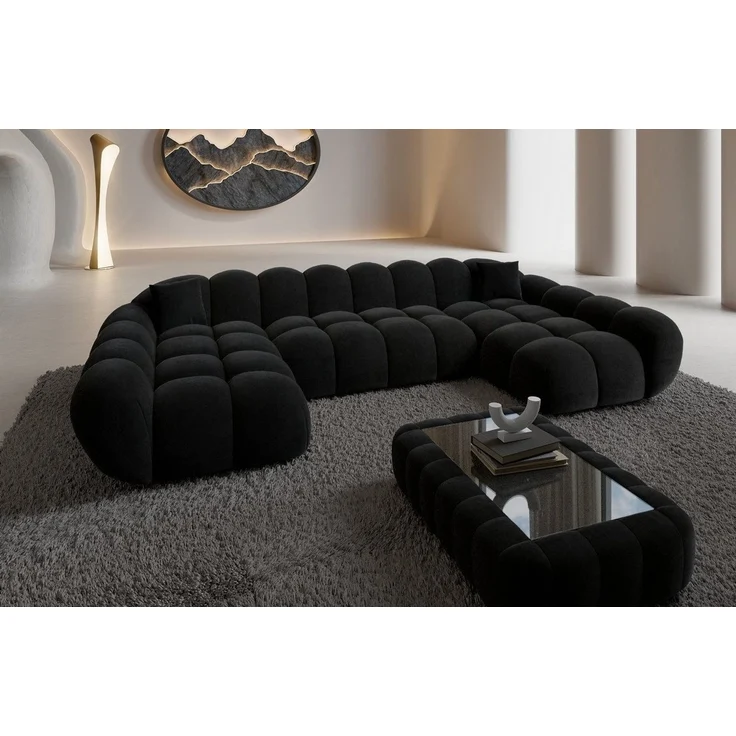 Sofa Dreams Loungesofa Maleron U Form Studio Design Couch, Stoff Wohnlandschaft, 6-Sitzer, Polster Sofa, Samtstoff Bezug Schwarz – Bild 1
