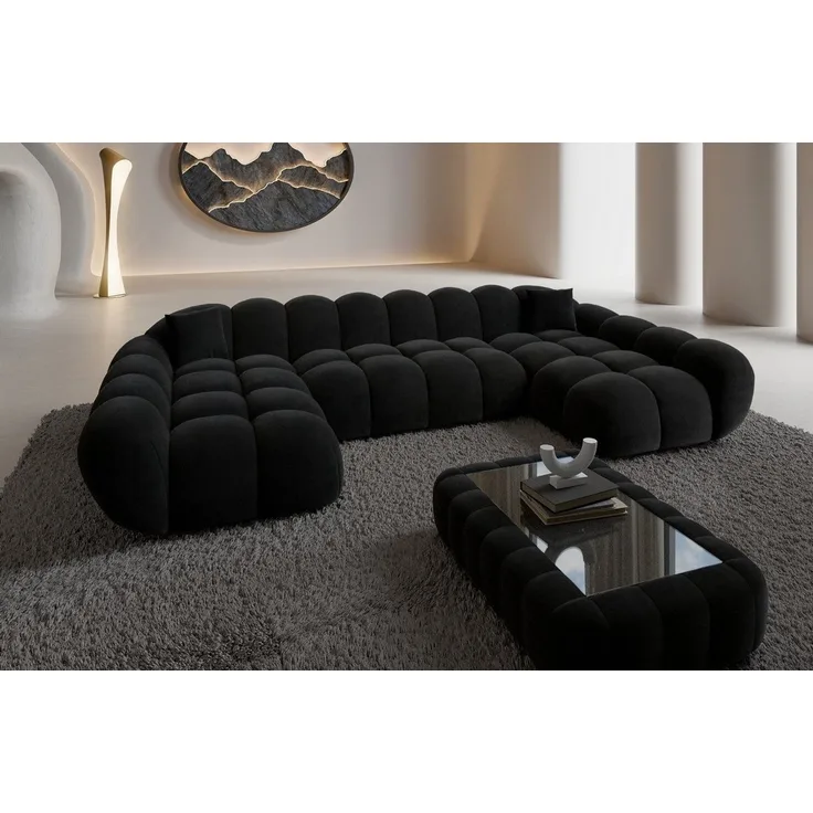Sofa Dreams Loungesofa Maleron U Form Studio Design Couch, Stoff Wohnlandschaft, 6-Sitzer, Polster Sofa, Samtstoff Bezug Schwarz