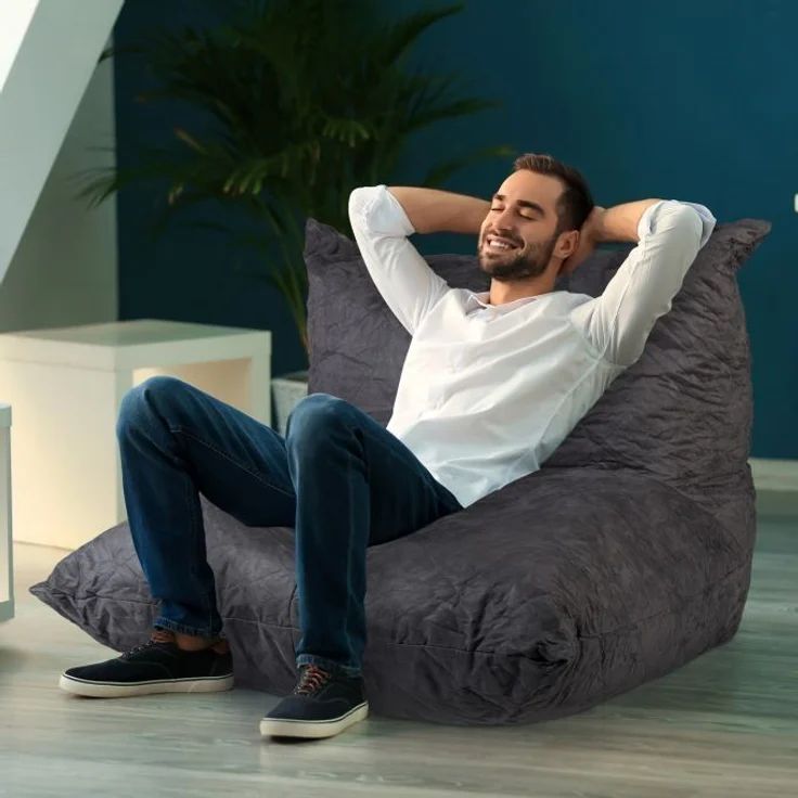 Sitzsack XXL, mit Lehne, Polyester mit Velourleder-Optik, Dunkelgrau, 75 x 100 x 90 cm – Bild 5