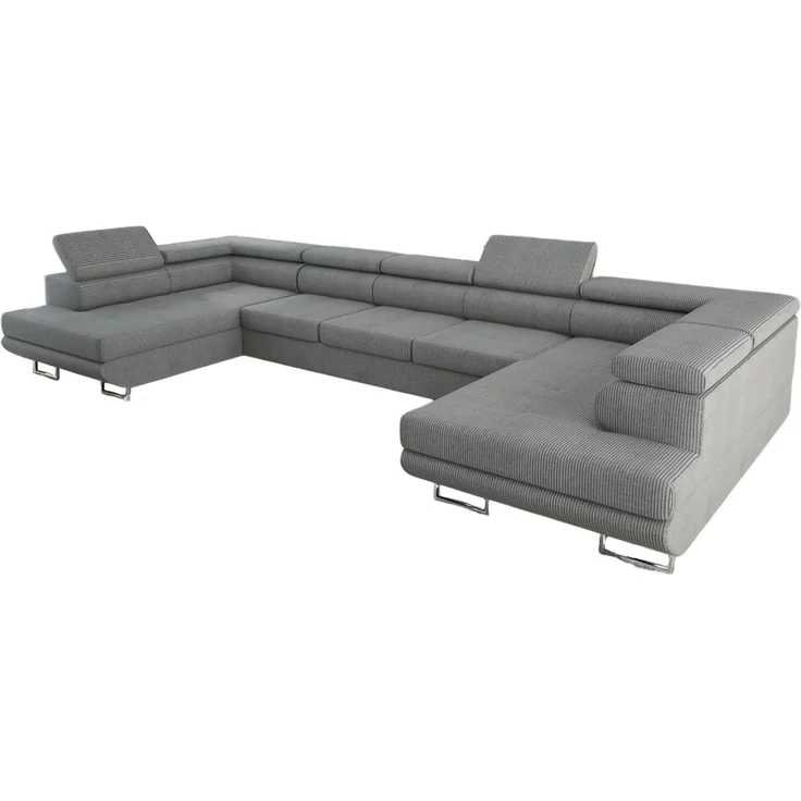 thematys Ecksofa Aston U 403 x 203 cm, mit Schlaffunktion, mit Bettkasten, mit verstellbaren Kopfstützen, Grau (Poso 55), Ausrichtung 390 cm – Bild 2