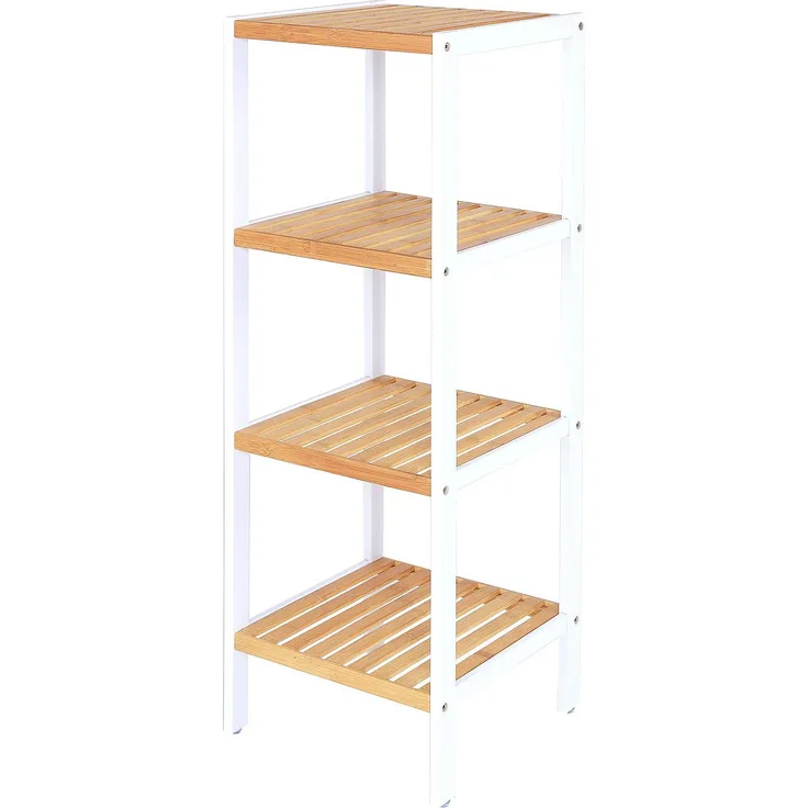 dibea Badezimmerregal mit 4 Ablageflächen 33 x 33 x 98 cm (naturfarben / weiß)