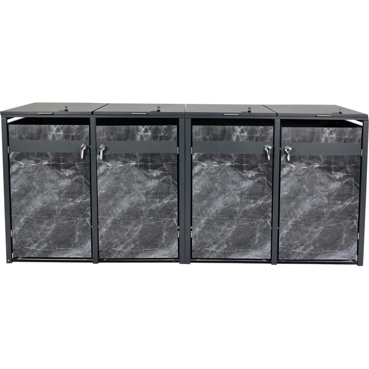 4er Mülltonnenverkleidung HWC-J82, Mülltonnenbox, erweiterbar, Metall 100kg, anthrazit ~ Marmor-Optik dunkel – Bild 5