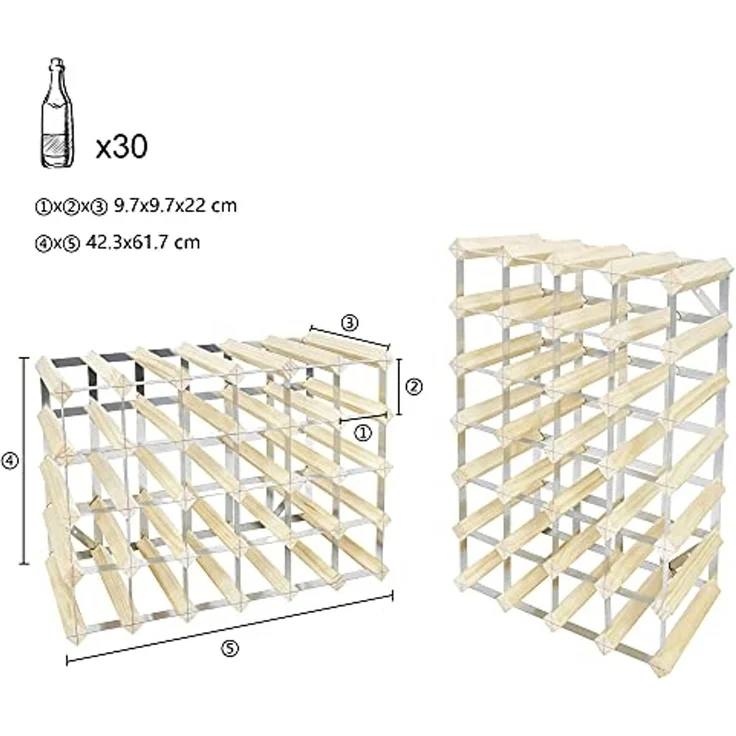 Todeco - Weinregal Flaschenregal Weinständer Weinhalter Weinregal Holz für 30, Natürliches Holz – Bild 6